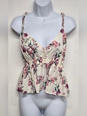 Forever 21 Halter Top Elastic Empire Waist Twisted Rope Straps Floral Backless